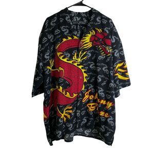 Vintage Johnny Blaze Mens Size 2XL Dragon Flames All Over Print Button Up Shirt
